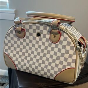 Stylish Checkered Dog Carrier with Red Accents